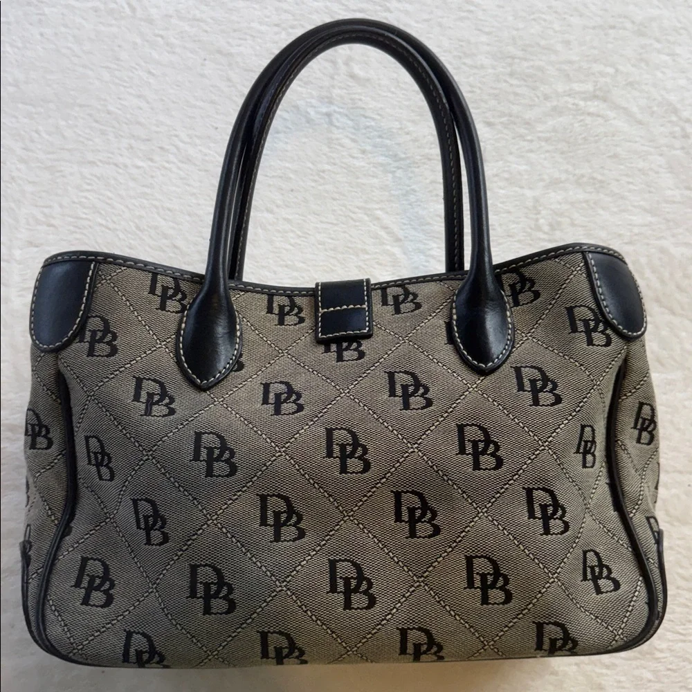 Dooney & Bourke DB Monogram Black & Grey Canvas Satchel Top Handle Bag Classic